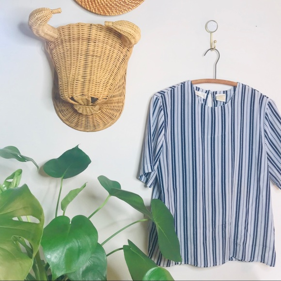 Vintage Tops - vtg funky 90s Nautical Flowy Rope Navy Blouse